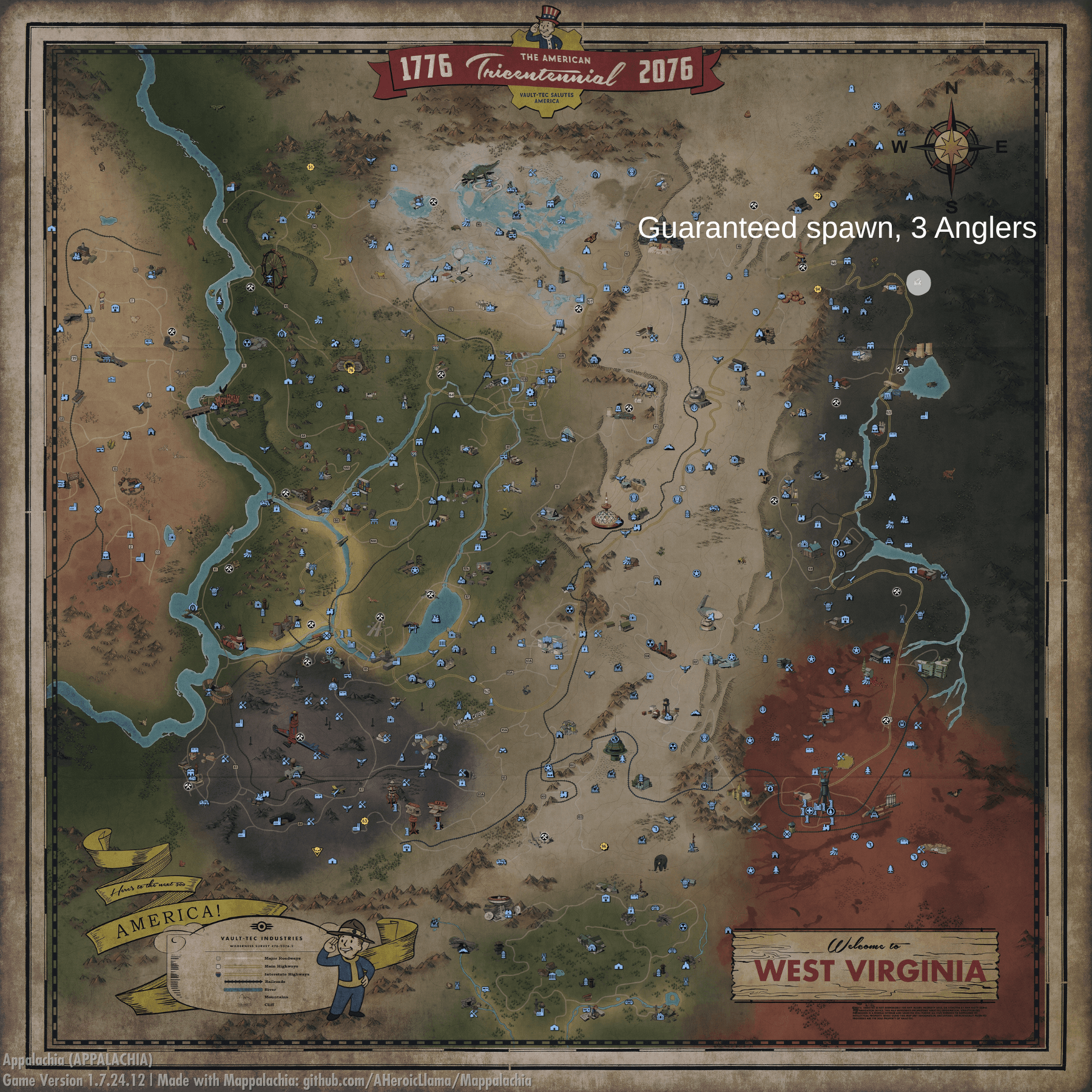 Guaranteed Angler spawn locations across Appalachia.